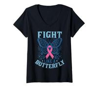 Womens Support Breast Cancer Survivor - Pink Fight Like A Butterfly V-Neck T-Shirt