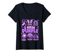 Women's Support Epilepsy Awareness Purple Ribbon V-Neck T-Shirt