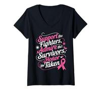 Womens Support Fighters Admire Survivors Breast Cancer Awareness V-Neck T-Shirt