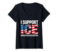 Womens Support ICE American Flag Border Patrol Immigration Officers V-Neck T-Shirt