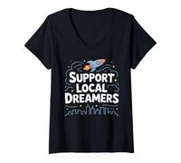 Womens Support Local Dreamers Rocket City Positivity V-Neck T-Shirt