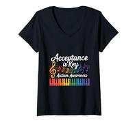 Women's Support Neurodiversity Autism Awareness is Key Graphic V-Neck T-Shirt
