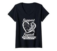 Women's Support Squad Brain Tumor Awareness Grey Ribbon V-Neck T-Shirt