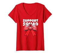 Womens Support Squad Heart Disease Awareness Ribbon Bow V-Neck T-Shirt