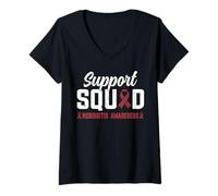 Womens Support Squad Meningitis Awareness Burgundy Ribbon Family V-Neck T-Shirt