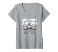 Womens Support Squad Parkinson Disease Awareness Ribbon Bow V-Neck T-Shirt