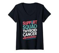 Womens Support Squad Thyroid Cancer Awareness Ribbon V-Neck T-Shirt