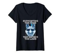 Women's Support The Paws that Enforce The Laws Blue Line K9 Police V-Neck T-Shirt
