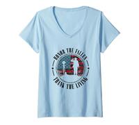 Womens Support Veteran - Honor The Fallen Thank The Living V-Neck T-Shirt