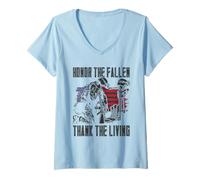 Womens Support Veteran - Honor The Fallen Thank The Living V-Neck T-Shirt