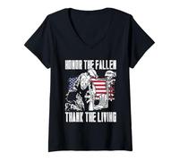 Womens Support Veteran - Honor The Fallen Thank The Living V-Neck T-Shirt