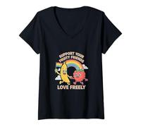 Womens Support Your Fruity Friends Love Freely LGBTQIA+ V-Neck T-Shirt