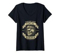 Womens Support Your Local Barber Classic Skull Graphic V-Neck T-Shirt