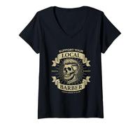 Womens Support Your Local Barber Old School Skull Illustration V-Neck T-Shirt