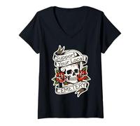 Women's Support Your Local Cemetery | Goth Y2K Emo Rose Skull Tattoo V-Neck T-Shirt