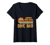 Womens Support Your Local Dive Bar Funny Retro Drinking Design V-Neck T-Shirt