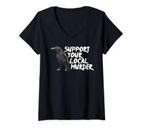 Womens Support Your Local Murder Crow Funny Women Crow Love Birds V-Neck T-Shirt