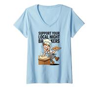 Women's Support Your Local Night Bakers Funny Cartoon V-Neck T-Shirt