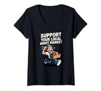 Women's Support Your Local Night Market Retro Farmer Art V-Neck T-Shirt