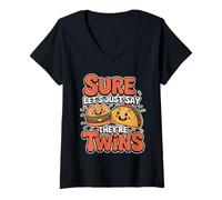 Womens Sure Let's Just Say They're Twins Parenting Chaos V-Neck T-Shirt
