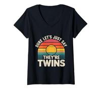 Womens Sure Let's Just Say They're Twins Parenting Chaos - V-Neck T-Shirt