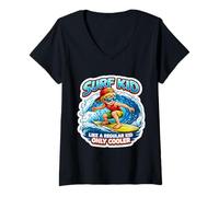 Women's Surf Kid Like A Regular Kid Only Cooler Funny Surfing Surfer V-Neck T-Shirt