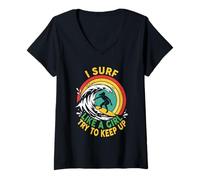 Women's Surf Like a Girl Try to Keep Up Retro Surfboard Wave Surfing V-Neck T-Shirt