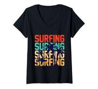 Women's Surf Vibe Waves Riding Ocean Aloha Wave V-Neck T-Shirt