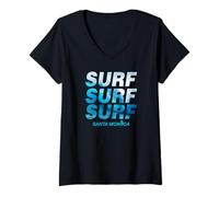 Women's Surf Wave Santa Monica California Beach Ocean Surfing V-Neck T-Shirt