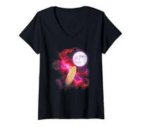 Womens Surfboard Howling at The Moon Pink Purple Surfing V-Neck T-Shirt