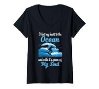 Women's Surfing Ocean Soul Quote Wave Riding Coastal Beach Design V-Neck T-Shirt