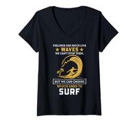 Women's Surfing Waves Quote Mindfulness Ocean Motivation Design V-Neck T-Shirt