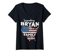Womens Surname Bryan US Flag Bryan Last Name Bryan V-Neck T-Shirt