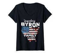Women's Surname Byron US Flag Byron Last Name Byron V-Neck T-Shirt