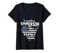 Womens Surname Emmerson US Flag Emmerson Last Name Emmerson V-Neck T-Shirt