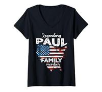 Women's Surname Paul US Flag Paul Last Name Paul V-Neck T-Shirt