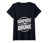 Womens Surprise I'm Drunk Funny Drinking Humor V-Neck T-Shirt