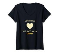 Women's Surprise We Actually Did It Pregnancy Announcement V-Neck T-Shirt