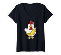Women's Surprised Chicken Banana V-Neck T-Shirt