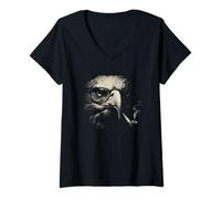 Women's Surreal Eagle Alien Smoking Pipe Stipple Art Design V-Neck T-Shirt