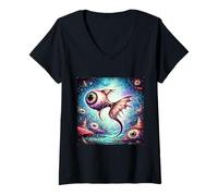 Women's Surreal Eyeball Fish Weirdcore Psychedelic Dreamcore V-Neck T-Shirt