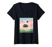 Women's Surreal Floating House Sky Winged Eye Liminal Space V-Neck T-Shirt