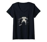 Women's Surreal Smoking Man Abstract Portrait Face V-Neck T-Shirt