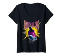 Women's Surreal Storm in A Bottle Ocean Waves Lightning Colorful Art V-Neck T-Shirt