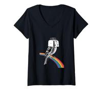 Womens Surreal Toaster Bird - Absurd Rainbow Headline Creature Art V-Neck T-Shirt