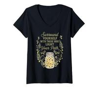 Women's Surround Yourself Light Floral Flowers Summer Nights Firefly V-Neck T-Shirt