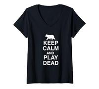 Women's Survive a Bear Attack Keep Calm and Play Dead Camping Hiking V-Neck T-Shirt