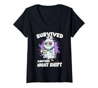 Women's Survived Another Night Shift Ghost Doctor Nurse V-Neck T-Shirt