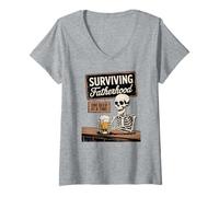 Womens Surviving Fatherhood One Beer at A Time Funny Beer Lover V-Neck T-Shirt