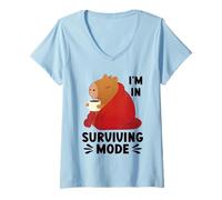 Women's Surviving Mode Cozy Winter Capybara Hot Drink V-Neck T-Shirt